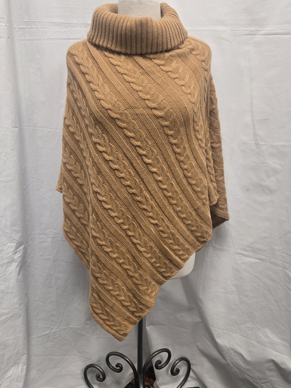 Hadley Wren Cable-Knit Poncho with Turtleneck